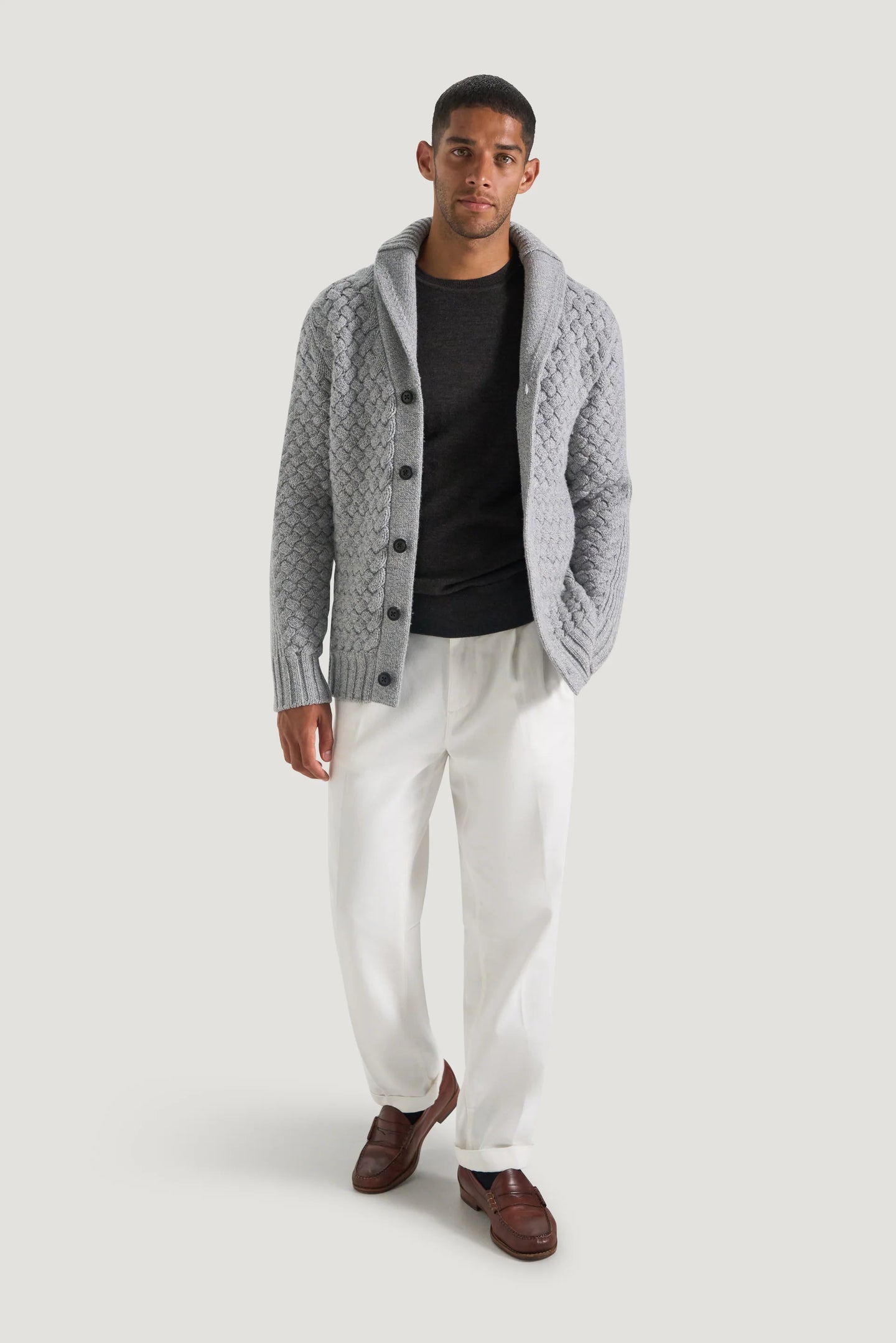 M.J. Bale - Munro Shawl Cardigan - Light Grey Melange