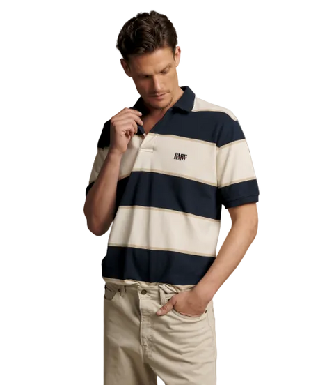 R.M.Williams - Balmain Stripe Polo - Ecru Navy
