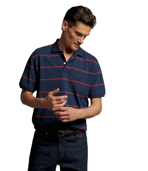 R.M.Williams - Ashfield Stripe Polo - Vintage Blue