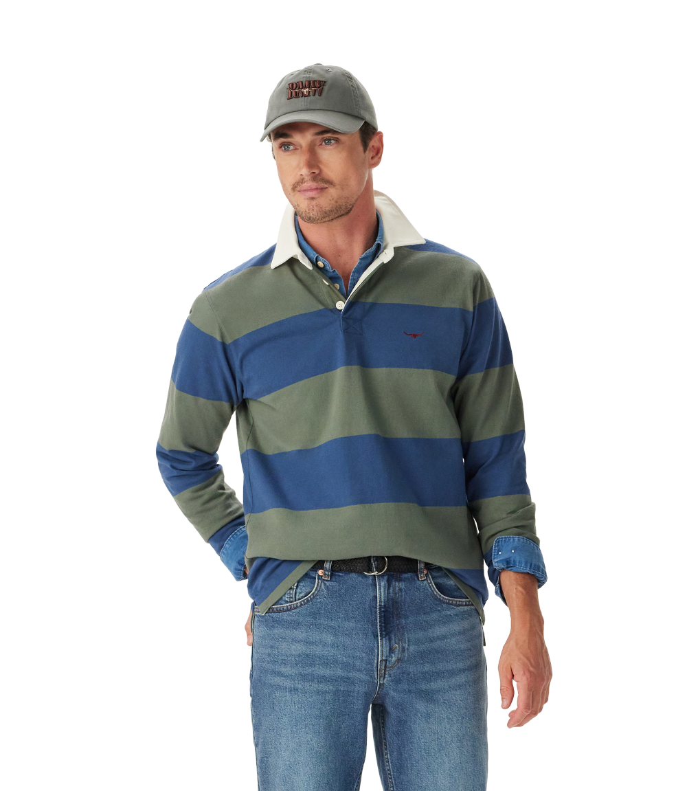 R.M.Williams - Jones Stripe Rugby - Ensign Blue/Spruce Green