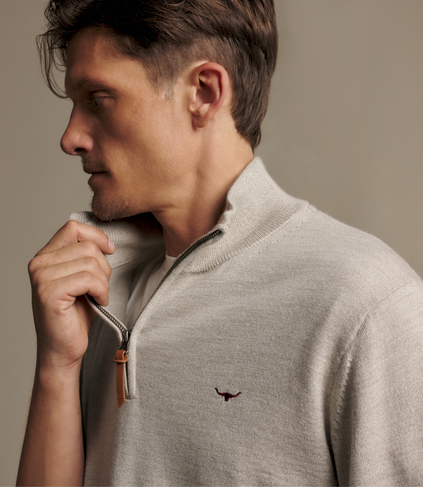 R.M.Williams - Ernest Quarter Zip Knit Jumper - Tan