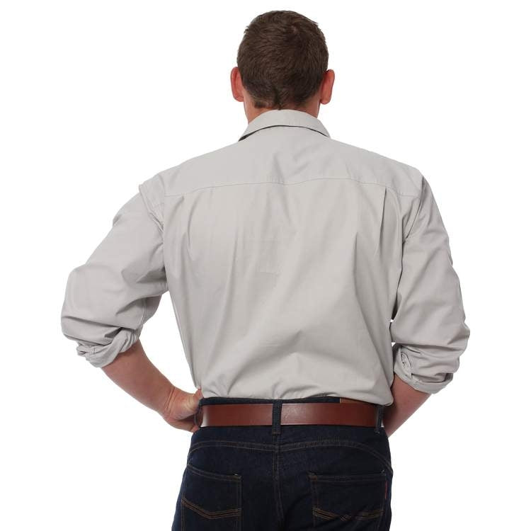 Ringers Western - King River Work Shirt - Beige shown from the back, highlighting its casual, loose-fitting design.
