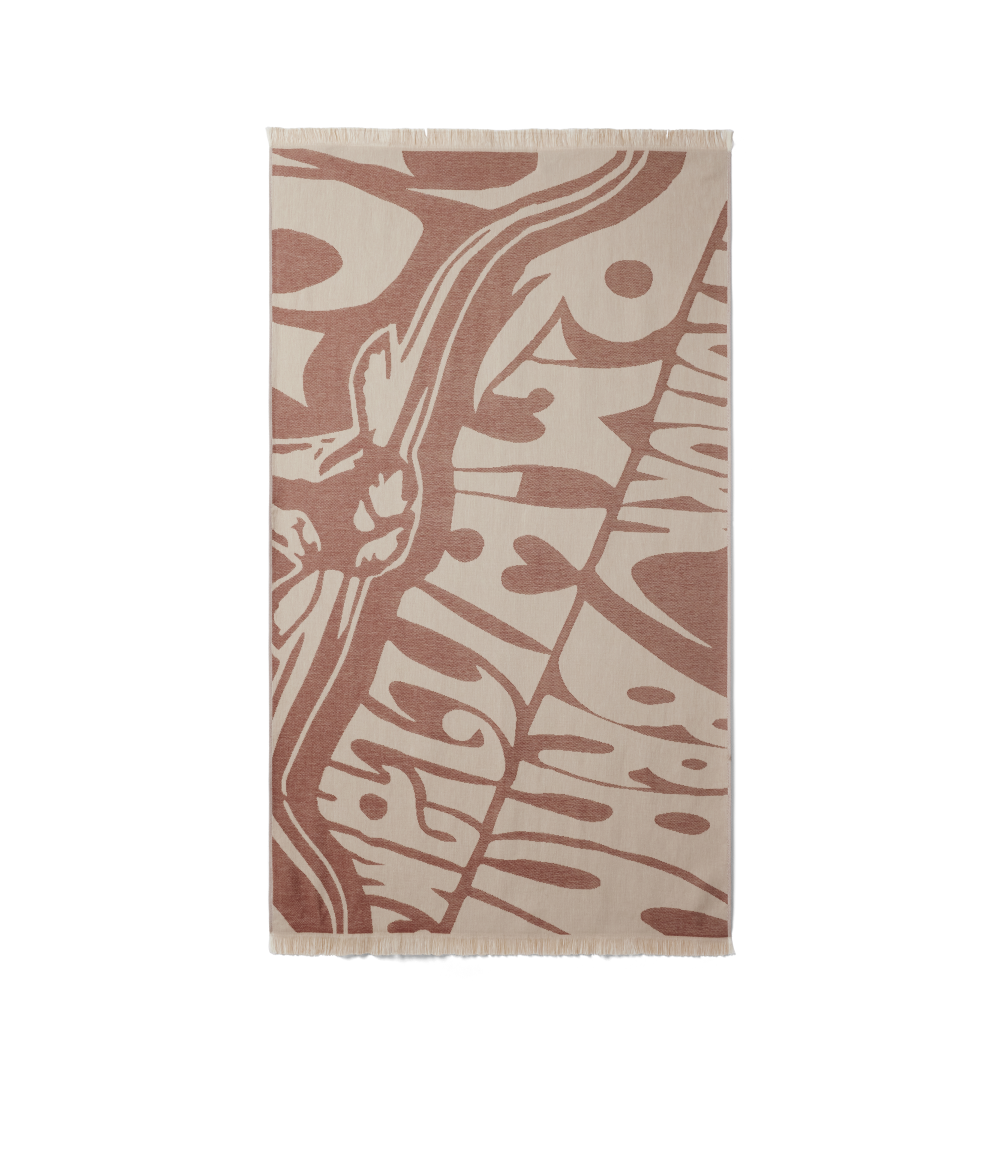 R.M.Williams - Longhorn Towel - Rustic Brown featuring vintage logo print on organic cotton.