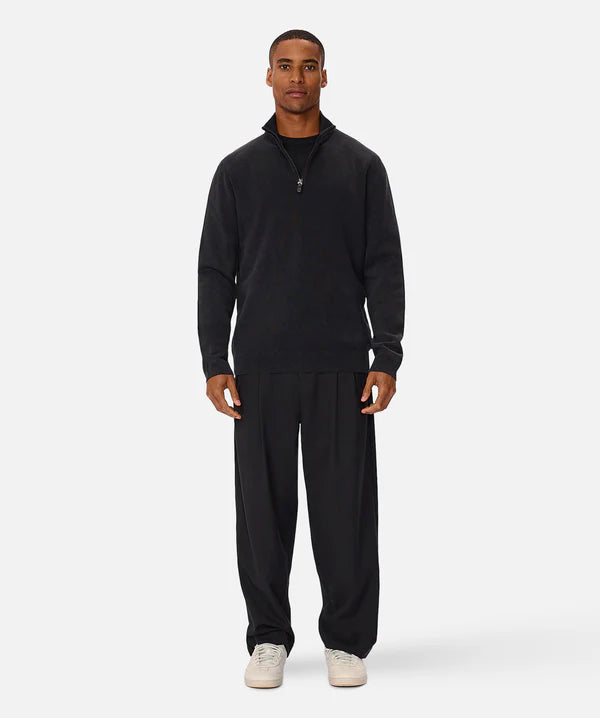 Industrie - The Lakewood Zip Neck Jumper - Washed Black