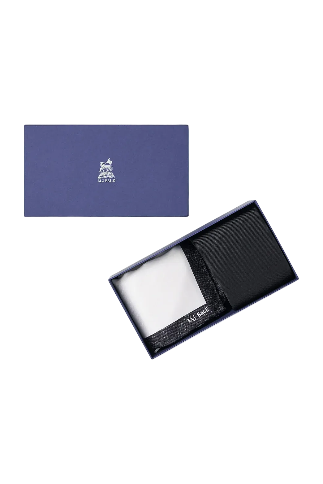 M.J.Bale - Tie & Pocket Square Gift Box - Black-White