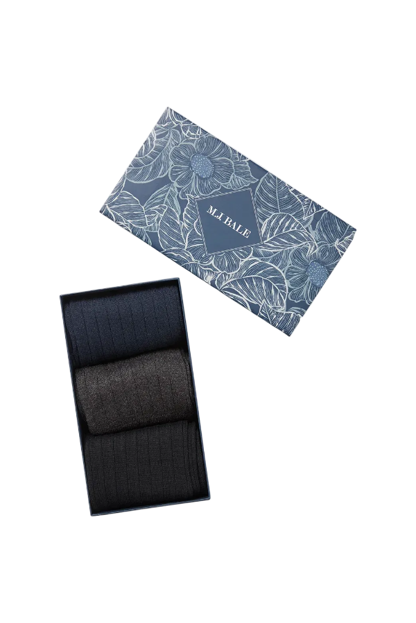 M.J.Bale - 3 Pack Socks - Navy, Charcoal, Black