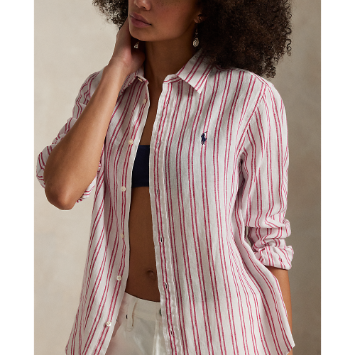 Polo Ralph Lauren - Classic Fit Linen Striped Shirt - White and Red