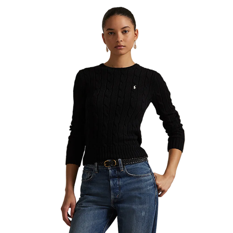 Polo Ralph Lauren - Womens Cable Knit Cotton Sweater - Black