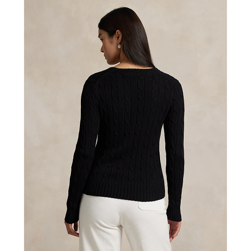 Polo Ralph Lauren - Cable Knit Cotton V Neck Sweater - Black