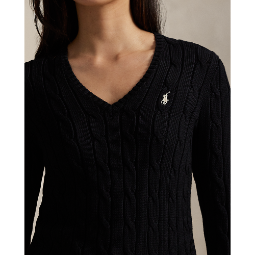 Polo Ralph Lauren - Cable Knit Cotton V Neck Sweater - Black