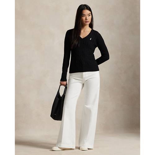 Polo Ralph Lauren - Cable Knit Cotton V Neck Sweater - Black