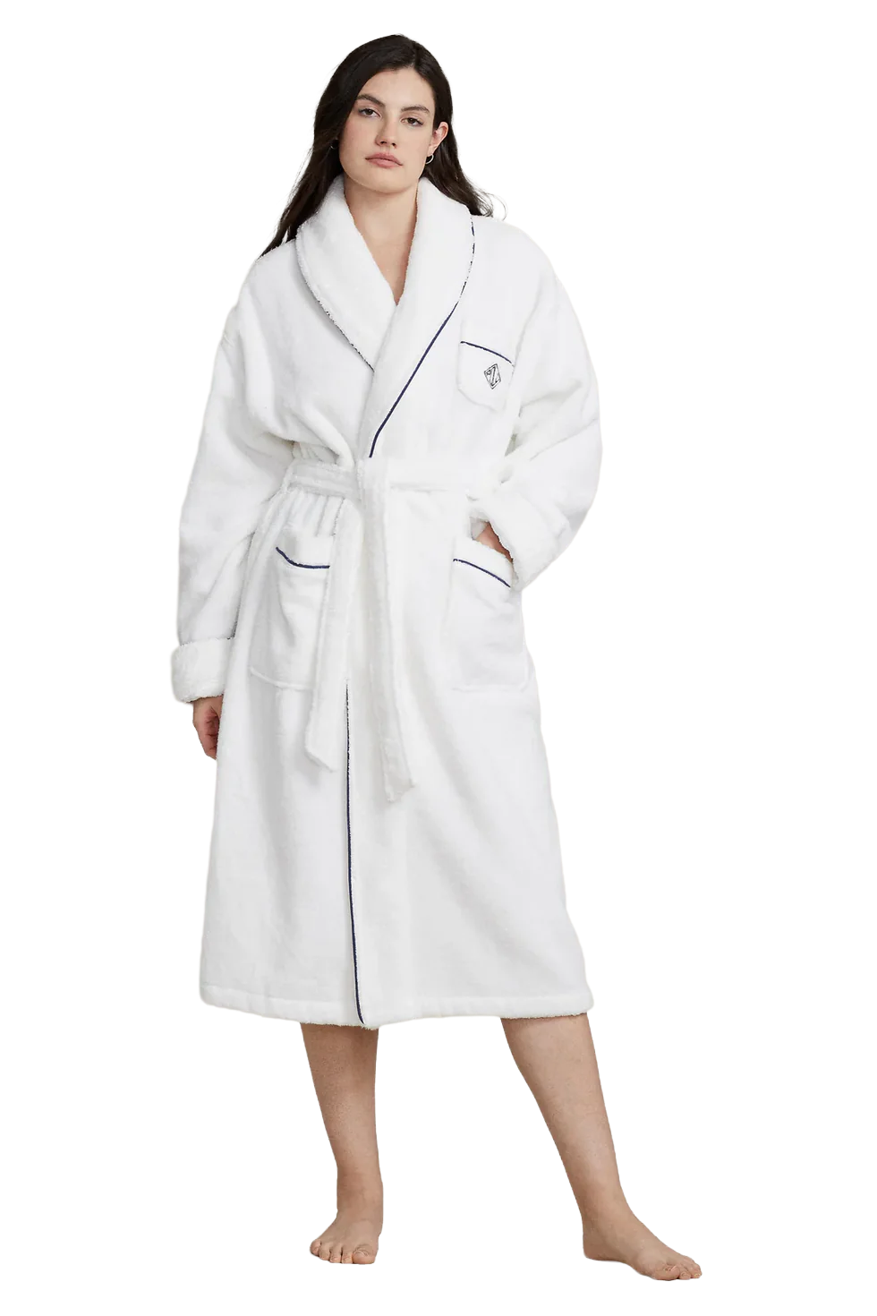 POL4P0005-Polo Ralph Lauren - Monogrammed Cotton Terry Robe - White/Navy