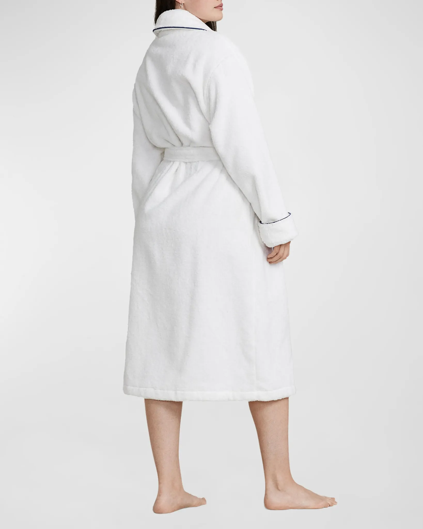 POL4P0005-Polo Ralph Lauren - Monogrammed Cotton Terry Robe - White/Navy