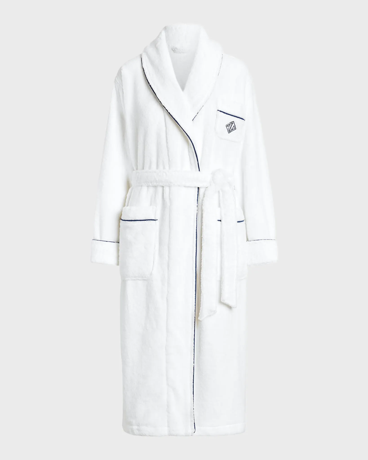 POL4P0005-Polo Ralph Lauren - Monogrammed Cotton Terry Robe - White/Navy