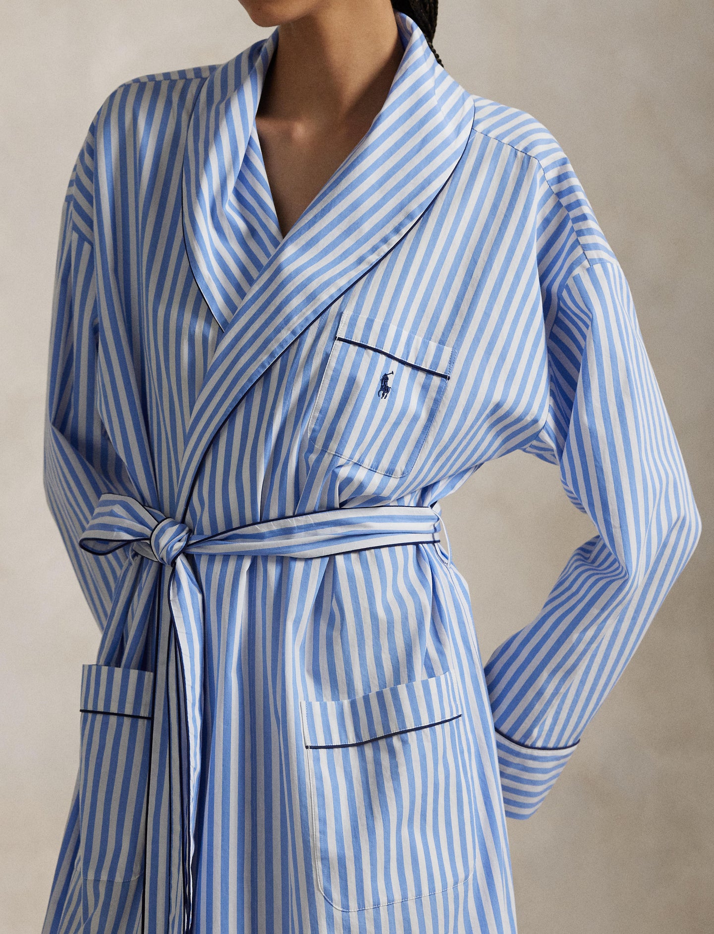 Polo Ralph Lauren - Striped Poplin Cotton Robe - Blue/White