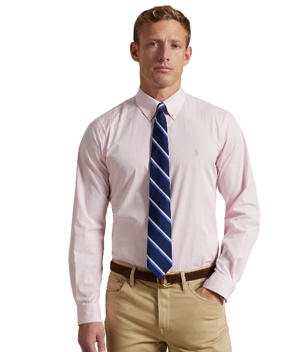 POL710929346015-Polo Ralph Lauren - Custom Fit Stripe Stretch Poplin Shirt - Pink/White
