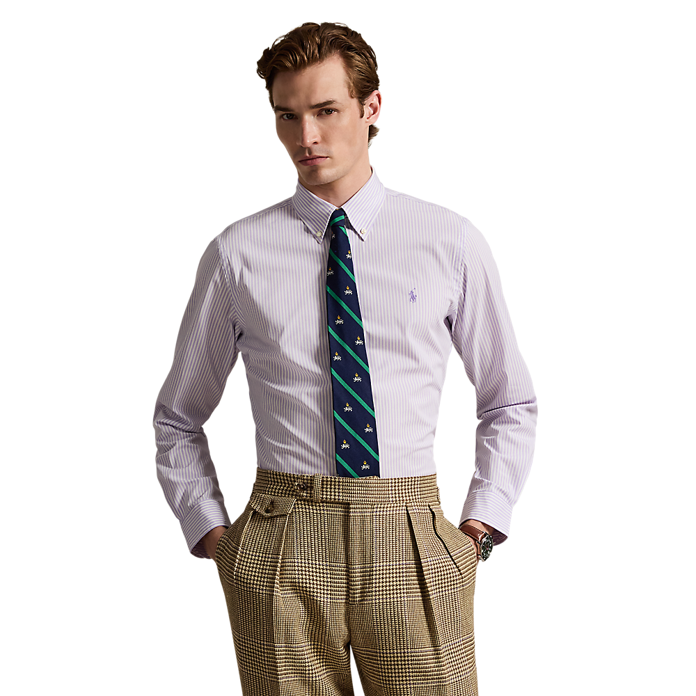 Polo Ralph Lauren - Custom Fit Striped Stretch Poplin Shirt - Purple White