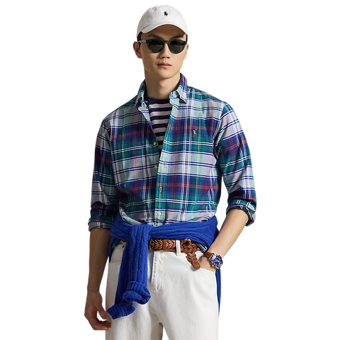 Polo Ralph Lauren - Custom Fit Plaid Oxford Shirt - Green and Blue
