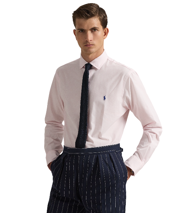 POL710974534013-Polo Ralph Lauren - Custom Fit Check Stretch Poplin Shirt - Pink/White
