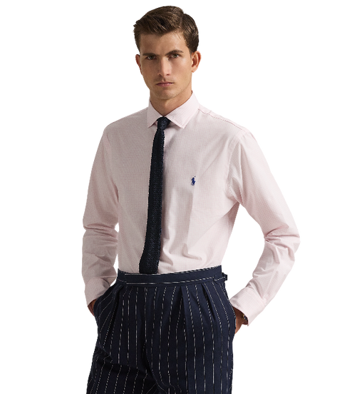 POL710974534013-Polo Ralph Lauren - Custom Fit Check Stretch Poplin Shirt - Pink/White