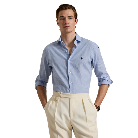 Polo Ralph Lauren - Custom Fit Houndstooth Linen-Blend Shirt - Blue White