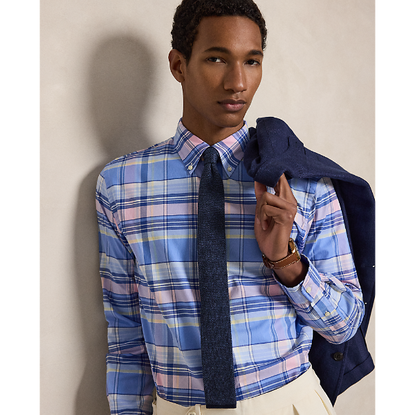 Polo Ralph Lauren - Custom Fit Plaid Stretch Oxford Shirt - Blue Pink