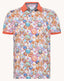 A Fish Named Fred - Desert World Polo - Orange featuring a vibrant desert landscape print and contrast collar.
