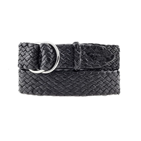 Badgery Belts - Queenslander Plaited Chrome Ring Belt - Black