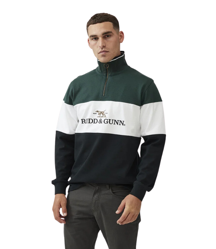 Rodd & Gunn - Foresters Peak Quarter Zip Rugby Sweatshirt - Forest, White & Black