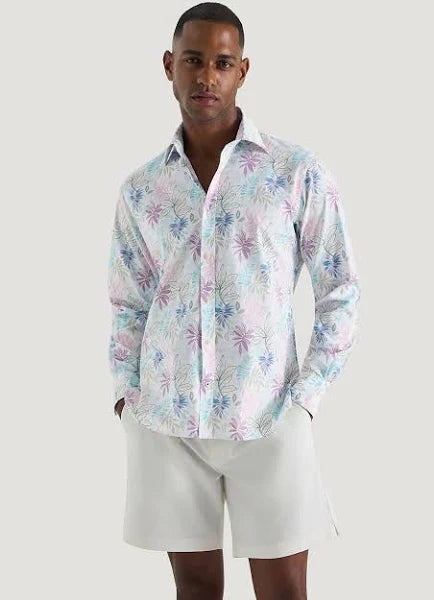 M.J. Bale - Rapallo Shirt - Printed - Multi - MULTIBUY worn by a model, showcasing vibrant colors and a relaxed fit.