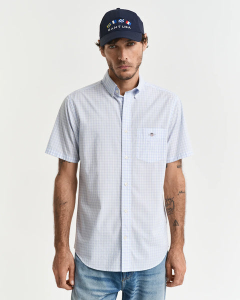 GANT - Poplin Short Sleeve Shirt- Gingham - Light Blue
