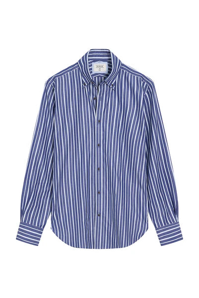 M.J. Bale - Rohde Poplin Shirt - Stripe - Navy/Sky