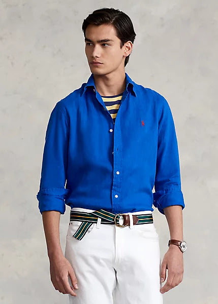 Polo Ralph Lauren Custom Fit Linen Shirt Royal Heritage Blue