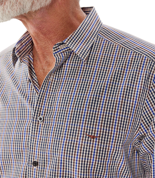 RM Williams - collins Shirt - Checked - Brown, Navy & White