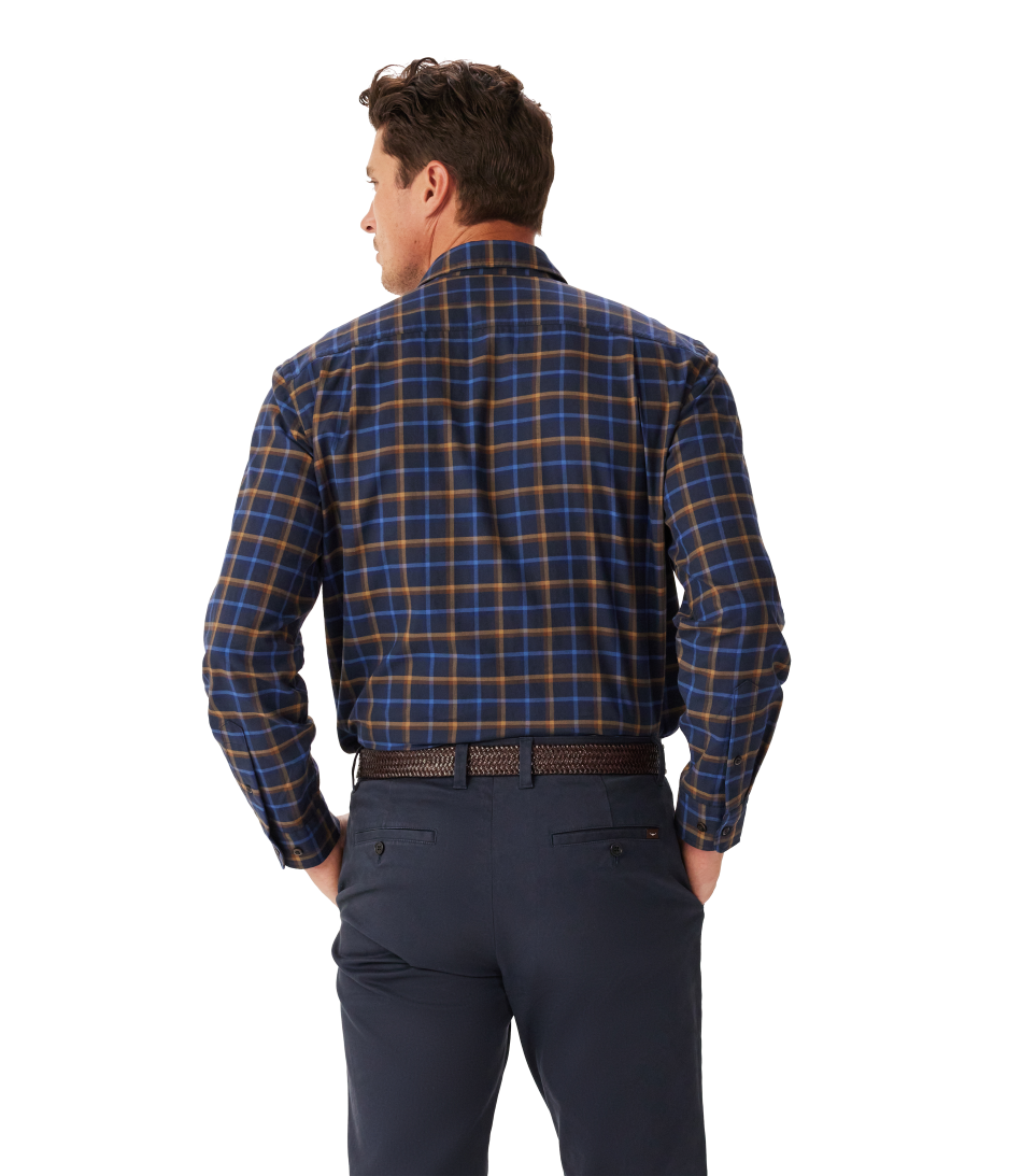 R.M.Williams - Regular Twill Check Shirt - Navy/Brown