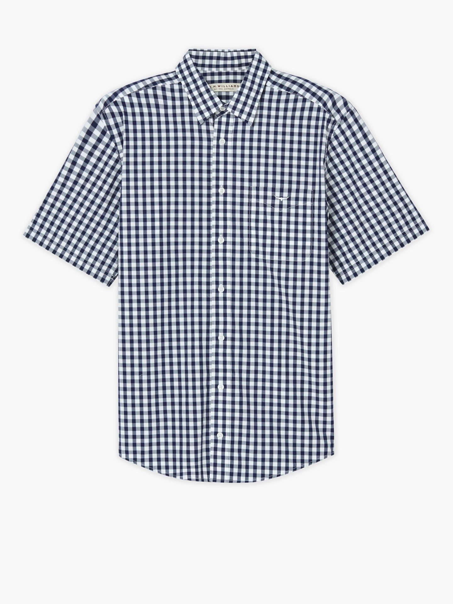 R.M.Williams - Hervey Shirt - Short Sleeve - Check - Navy & White, short sleeve button-up shirt with check pattern.