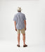 R.M.Williams - Hervey Shirt - Short Sleeve - Check - Navy & White worn by a man from the back, paired with shorts and a hat.