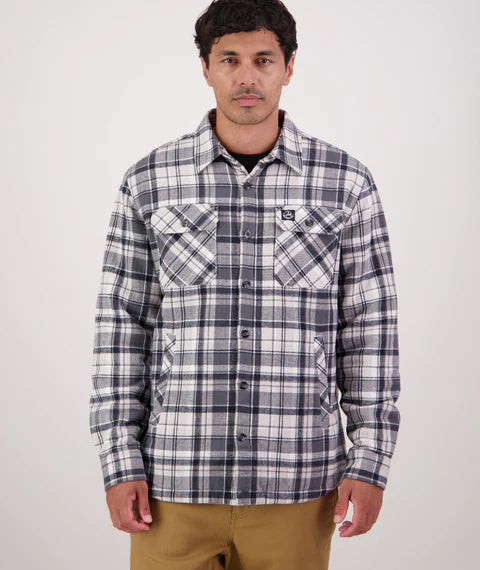 Swanndri - Morven Long Sleeve Sherpa Shacket - Check - Dark Shadow/Grey