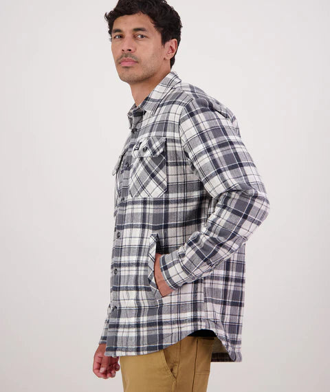 Swanndri - Morven Long Sleeve Sherpa Shacket - Check - Dark Shadow/Grey
