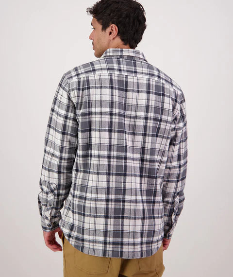 Swanndri - Morven Long Sleeve Sherpa Shacket - Check - Dark Shadow/Grey