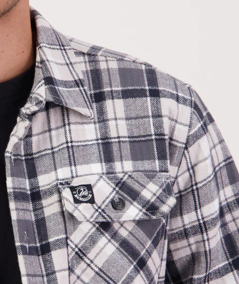 Swanndri - Morven Long Sleeve Sherpa Shacket - Check - Dark Shadow/Grey