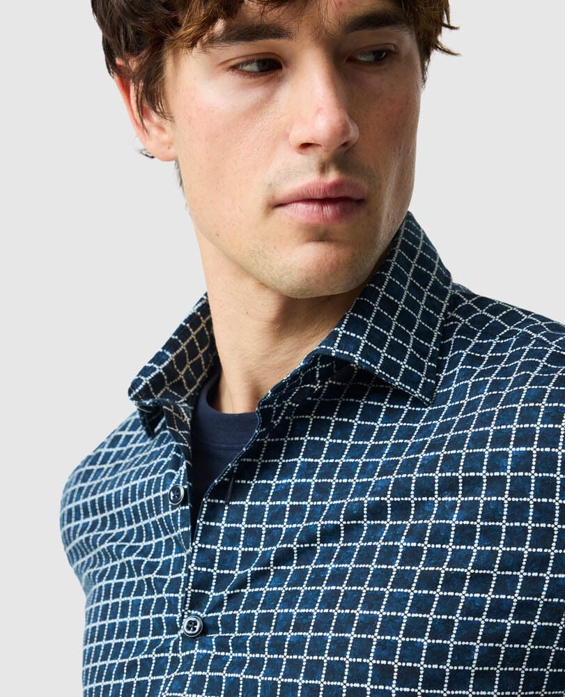 Rodd & Gunn - Sail Rock Shirt - Midnight displayed on a model with a classic windowpane check design.