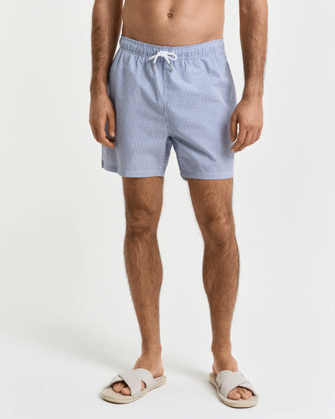 GANT - Seersucker Swim Shorts - Stripe - Rich Blue & White