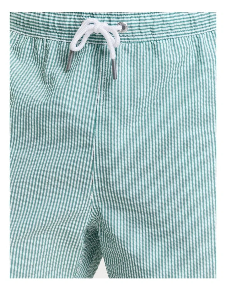 GANT - Seersucker Swim Shorts - Stripe - Vivid Green & White