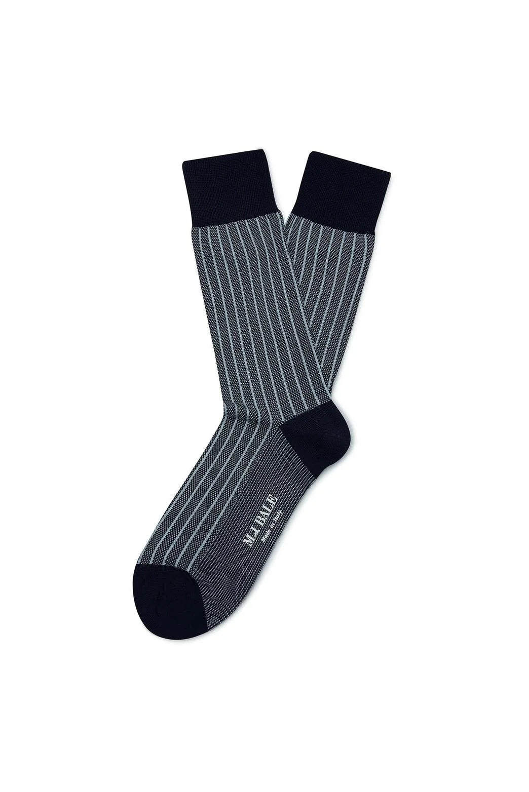 M.J. Bale - Senatore Sock - Blue, navy colored socks with a refined striped design.