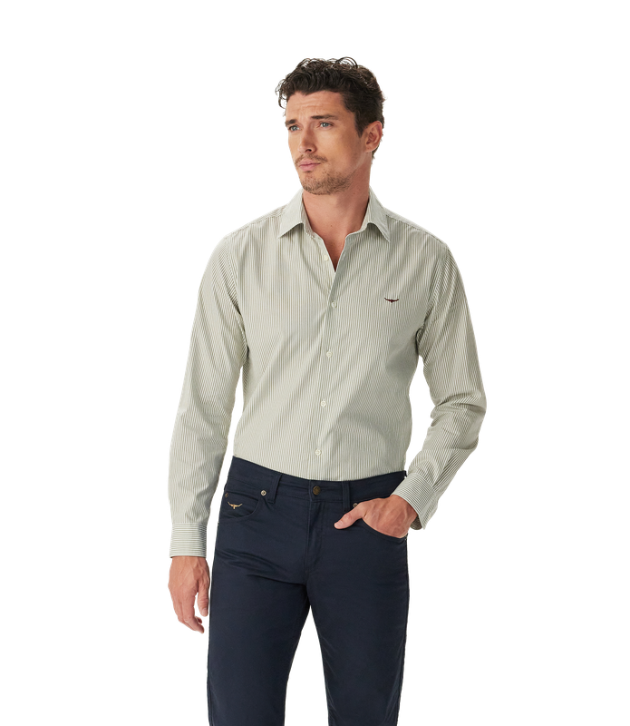 R.M.Williams - Sommers Poplin Shirt - Stripe - Green & White