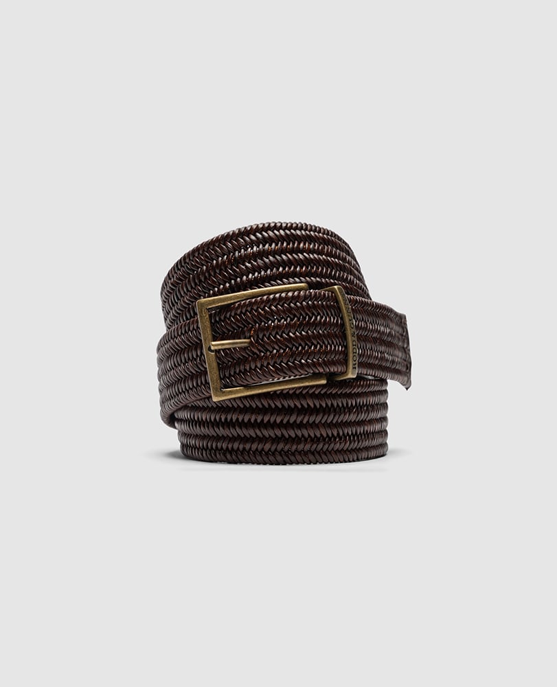 Rodd & Gunn - Stirling Stretch Belt - Leather - Testa Di Moro, classic woven leather belt with elastane for comfort.