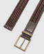 Rodd & Gunn - Stirling Stretch Belt - Leather - Testa Di Moro close-up showing woven leather and brass buckle.