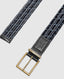 Rodd & Gunn - Stratford Stretch Belt - Leather - Navy close-up showing woven structure and antique finished buckle.