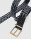 Rodd & Gunn - Stratford Stretch Belt - Leather - Navy in woven design with antique finish buckle showing logo.
